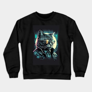 Detective cat portrait wearing a jacket Crewneck Sweatshirt